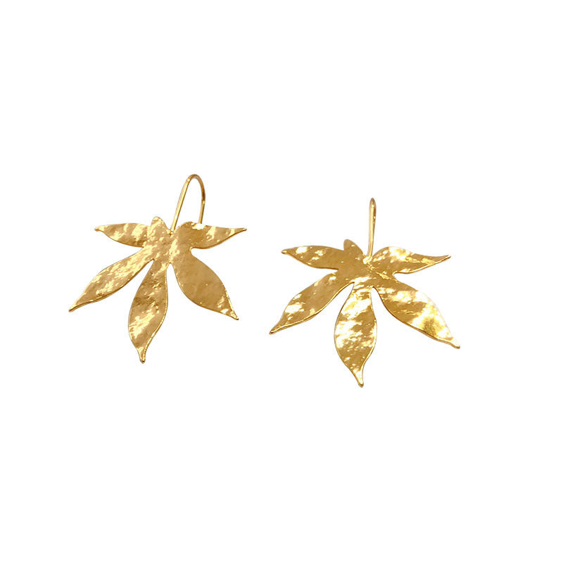 Gold Maple Leaf Hook Earrings