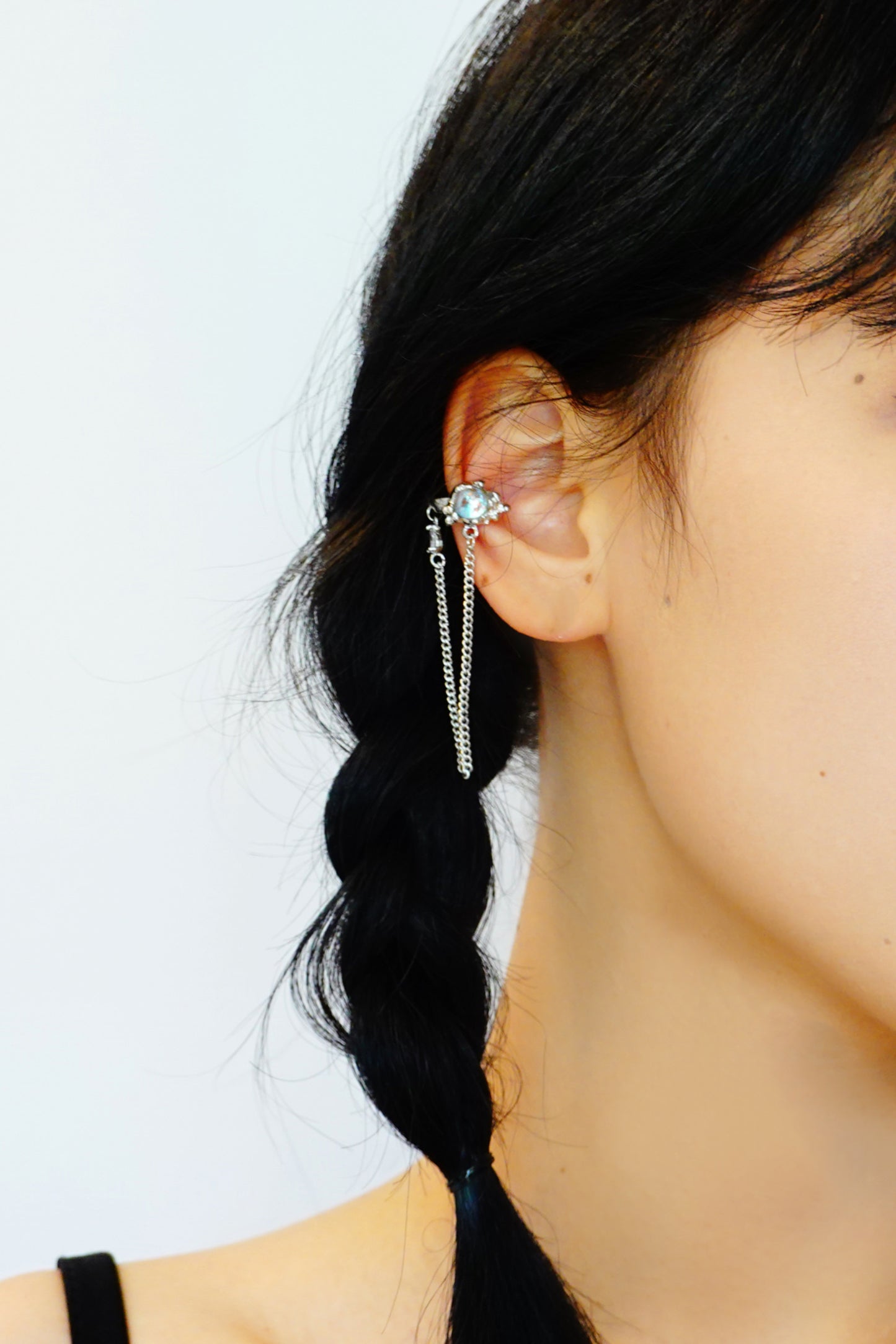 Moon Stone Clip-On Chain Ear-cuff Earrings