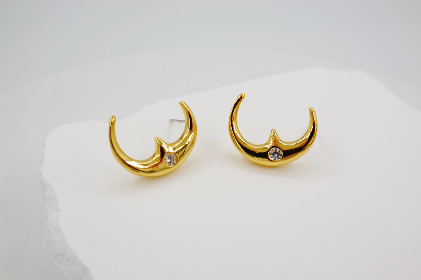 Gold Crescent Stud Earrings