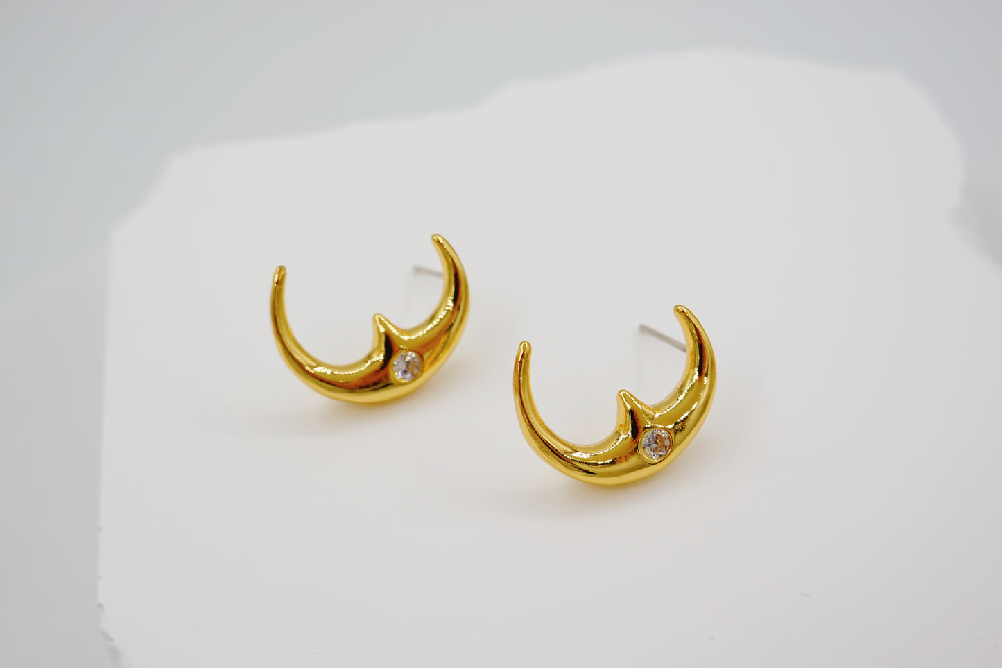 Gold Crescent Stud Earrings