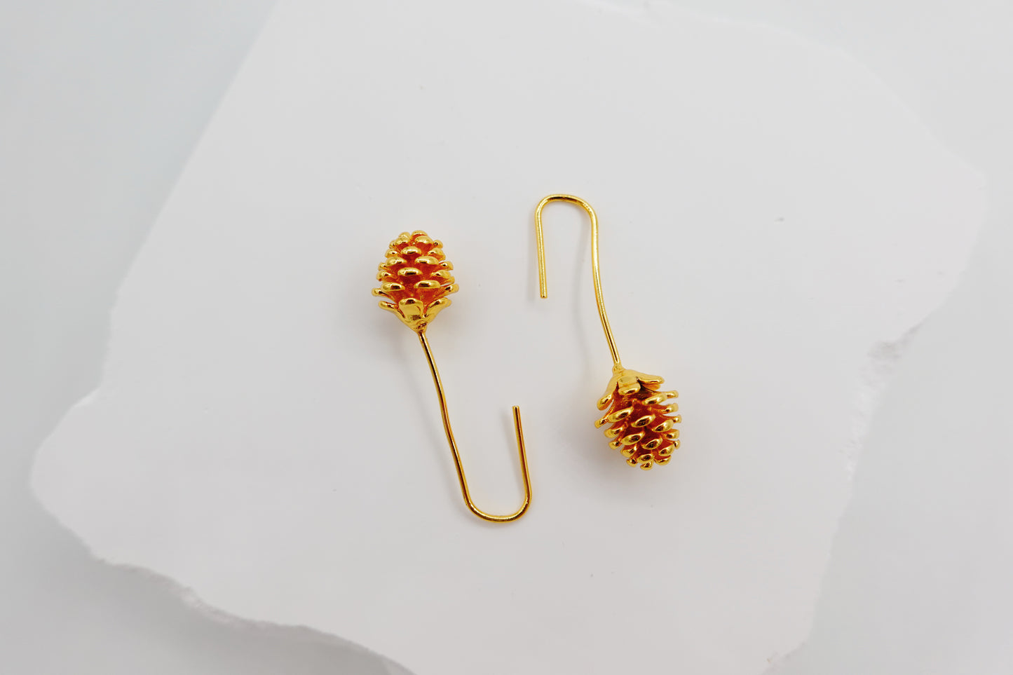 Gold Pine Cone Hook Earrings