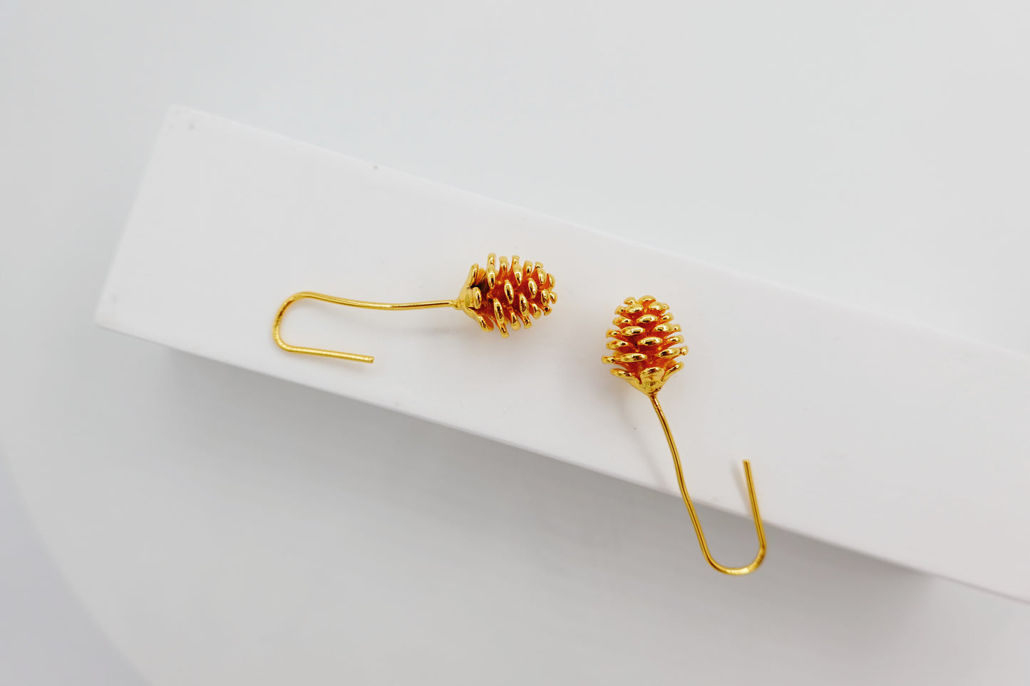 Gold Pine Cone Hook Earrings