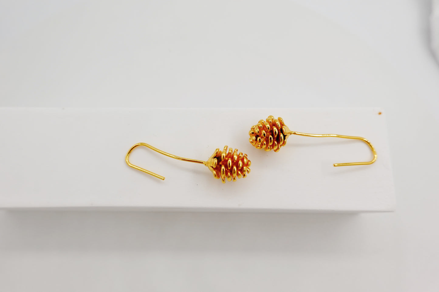 Gold Pine Cone Hook Earrings