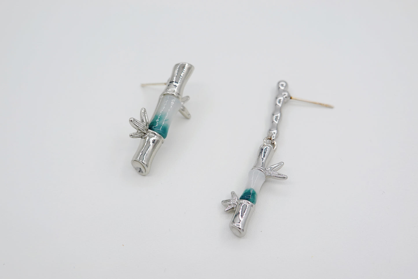 Bamboo Branch Silver Dangling Drop Earrings