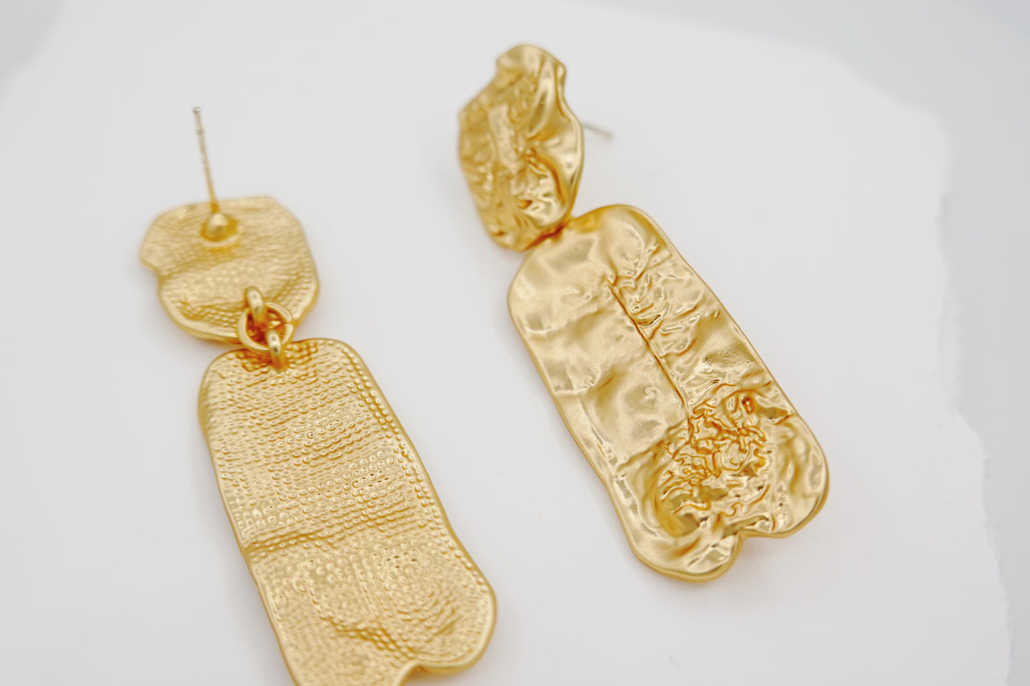 Gold Tag Brushed Metal Drop Earrings