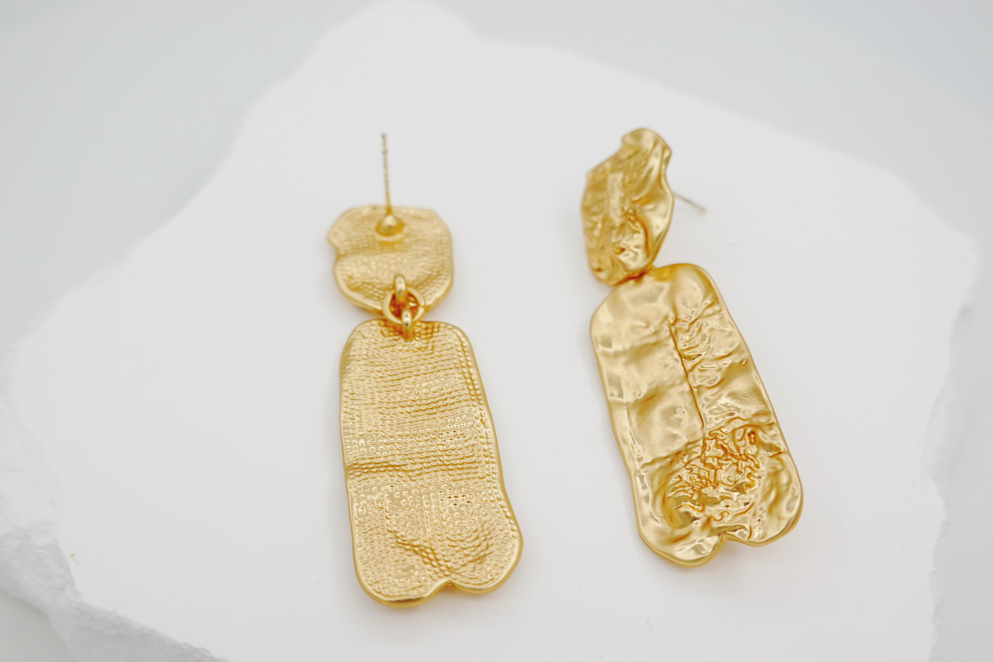 Gold Tag Brushed Metal Drop Earrings