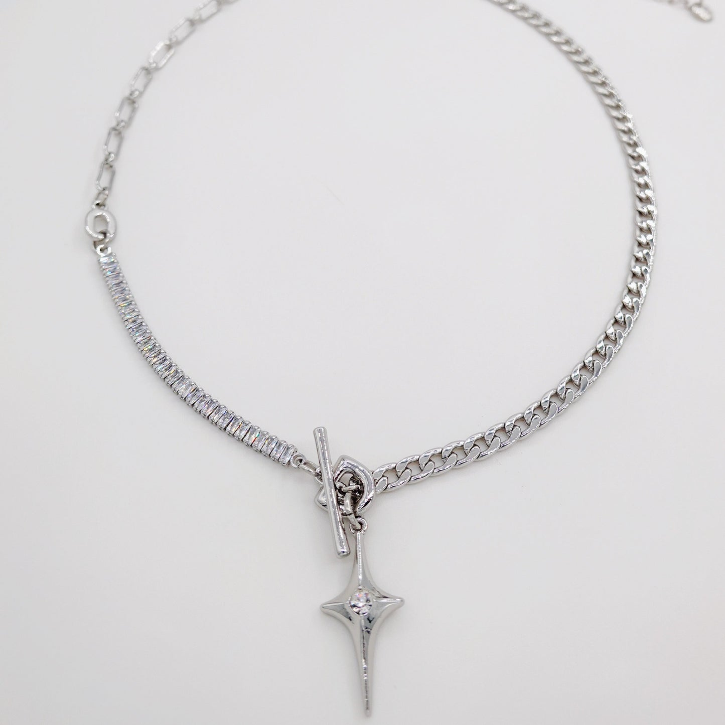 Silver Four Star Chain Necklace