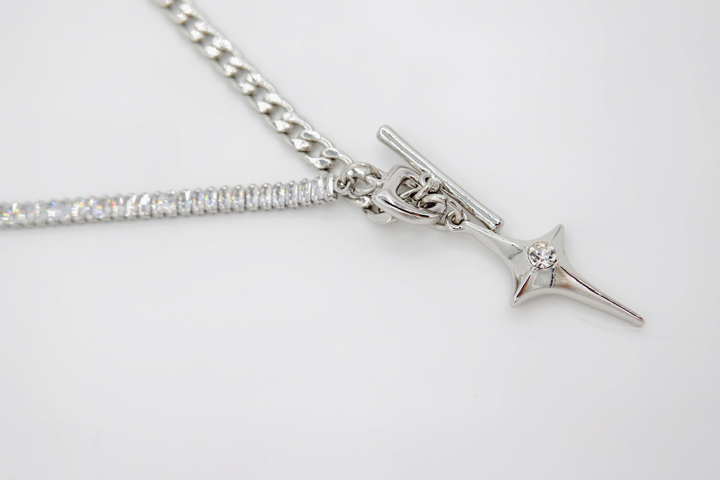 Silver Four Star Chain Necklace