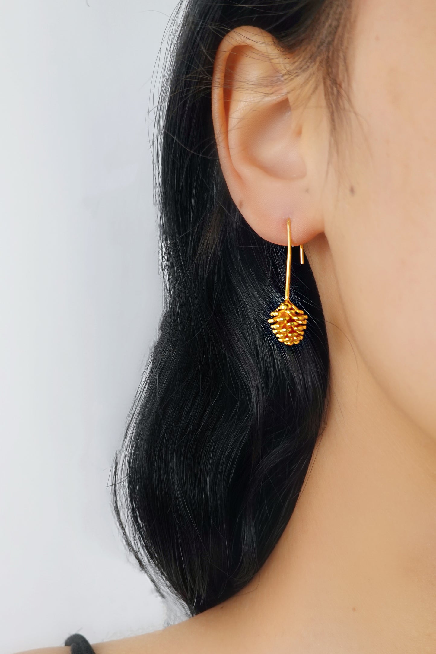 Gold Pine Cone Hook Earrings