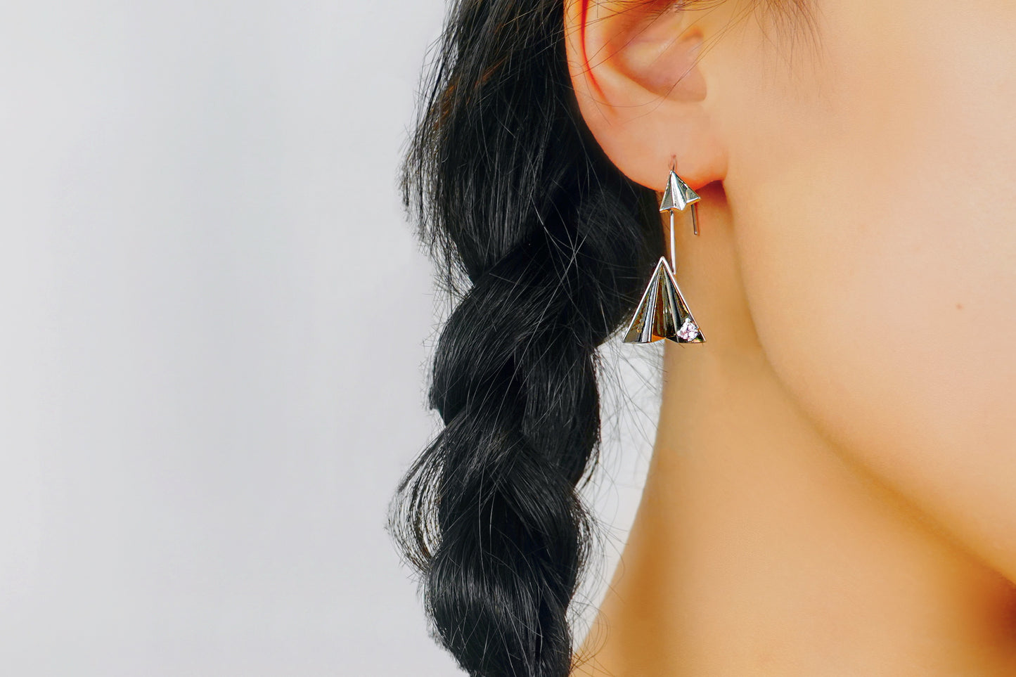 Silver Paper Jet Hook Earrings