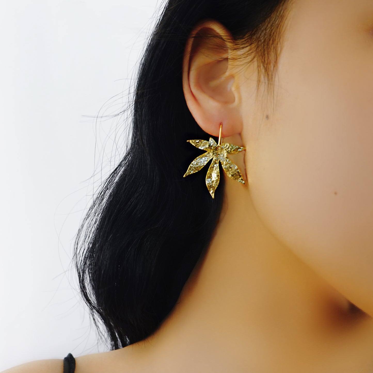 Gold Maple Leaf Hook Earrings