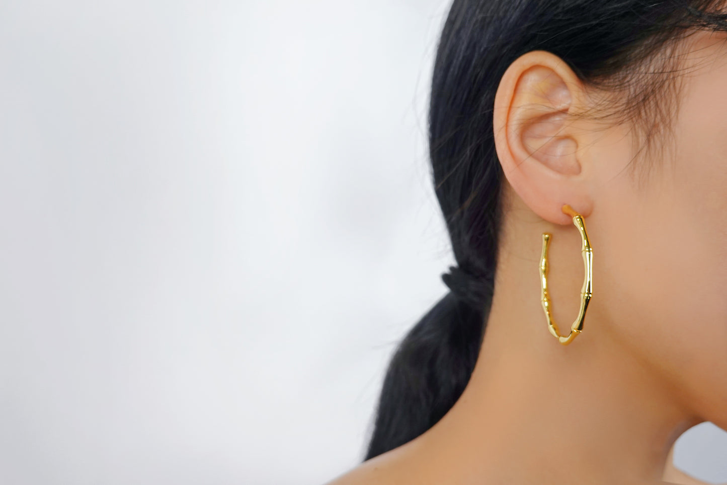 Bamboo Joint Semi-Hoop Stud Earrings