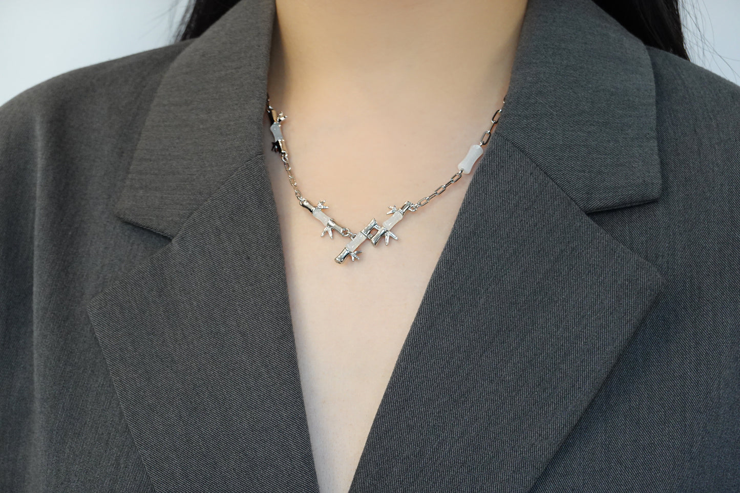 Silver Bamboo Joint Chain Necklace