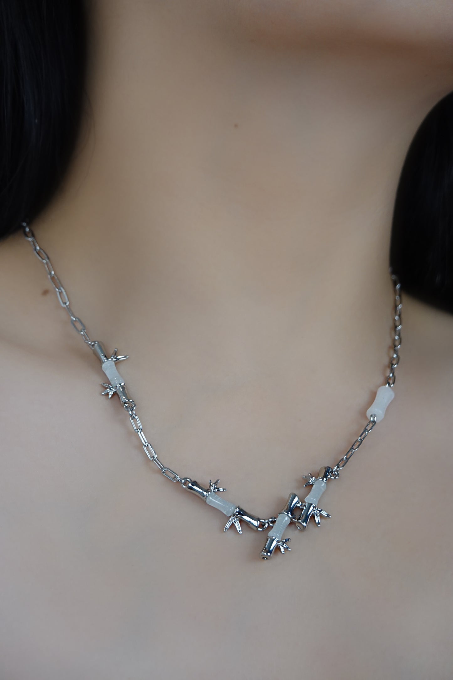 Silver Bamboo Joint Chain Necklace