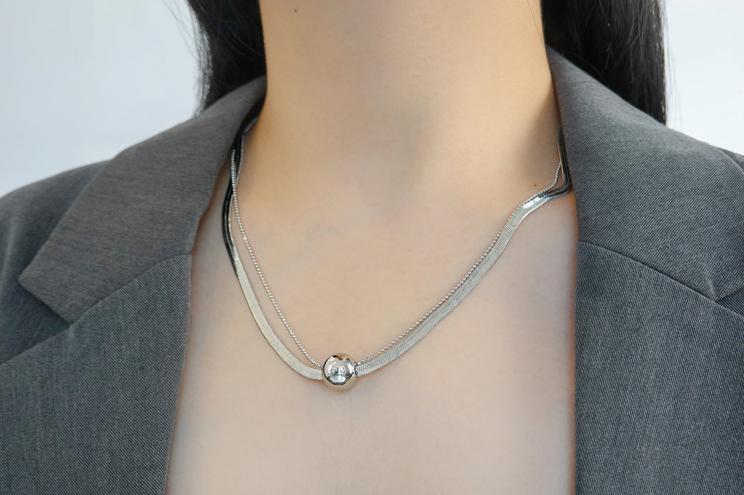 Silver Double Layer Snake Bone Necklace