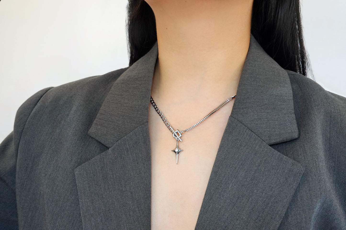 Silver Four Star Chain Necklace