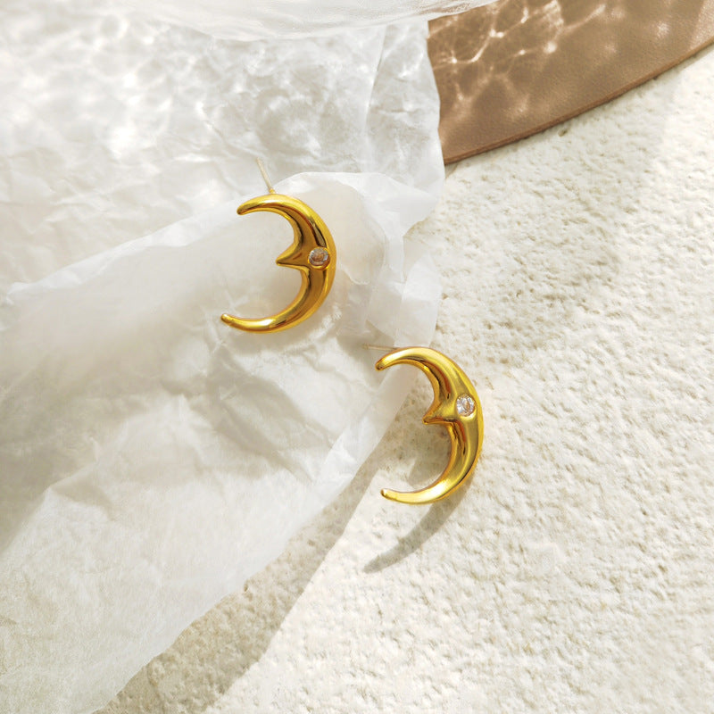 Gold Crescent Stud Earrings