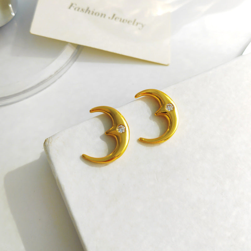 Gold Crescent Stud Earrings