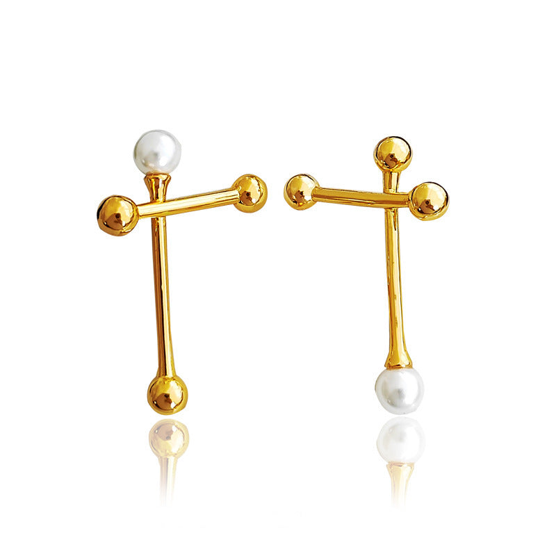 Pearl Sceptre Cross Stud Earrings