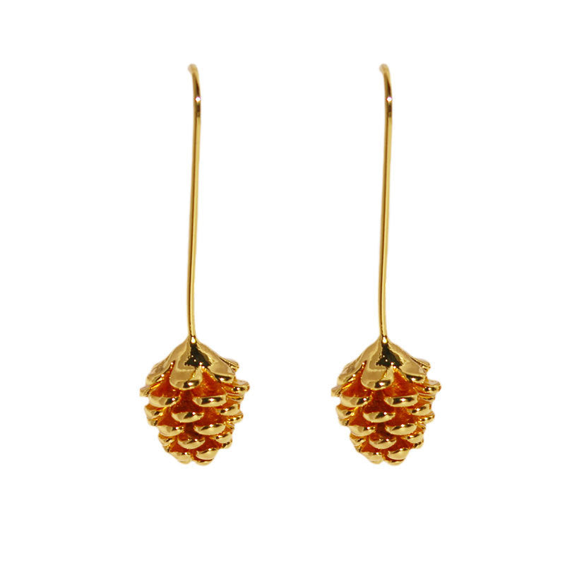 Gold Pine Cone Hook Earrings