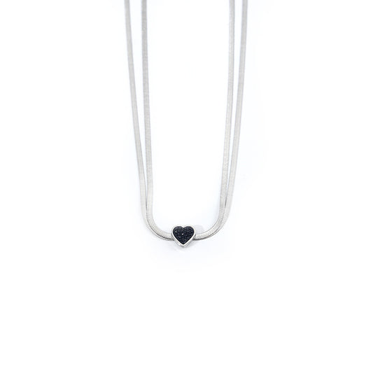 Silver Heart Pendant Snake Bone Necklace