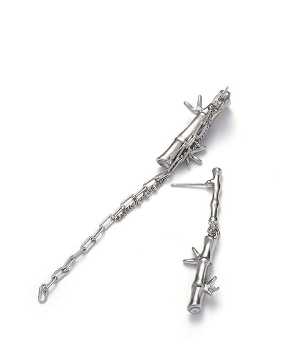 Bamboo Branch Silver Dangling Drop Earrings