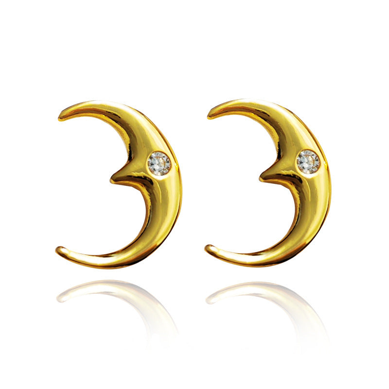 Gold Crescent Stud Earrings