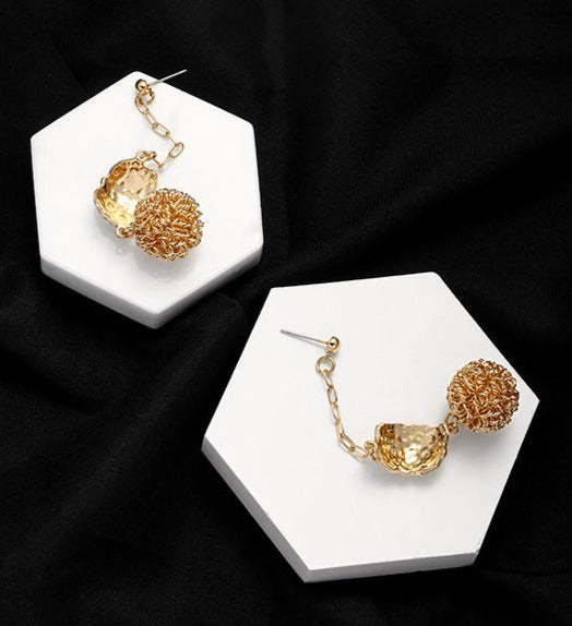 Gold Ball Dangling Drop Earrings